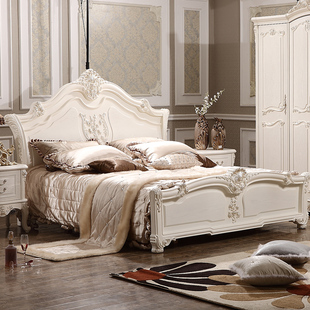 欧式床实木床1.8米双人床公主床白色描银婚床储物床法式田园橡木