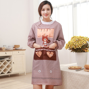 韩版时尚可爱男女一体式围裙长袖防水厨房做饭成人反穿衣带袖罩衣