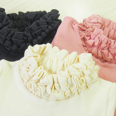 韩国童装14新款秋冬百搭长袖T恤女童玫瑰花堆堆领纯棉加绒打底衫