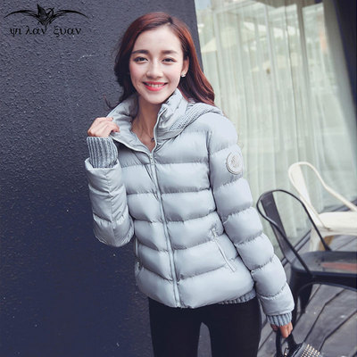 冬装新款女装2015韩国加厚棉衣女 短款针织拼接棉袄外套连帽棉服