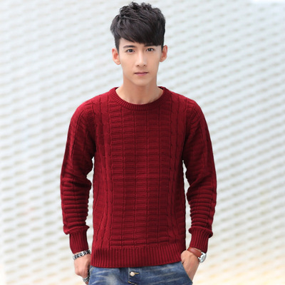 春季新款韩版修身毛衣男士圆领套头线衣青年男外穿纯色长袖针织衫