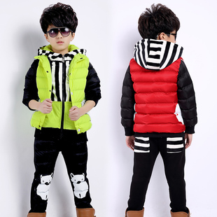 童装男童2015新款潮秋冬装儿童卫衣三件套小男孩加厚加绒运动套装