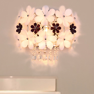 包邮 现代时尚温馨个性床头灯简约创意田园卧室壁灯LED水晶花朵灯
