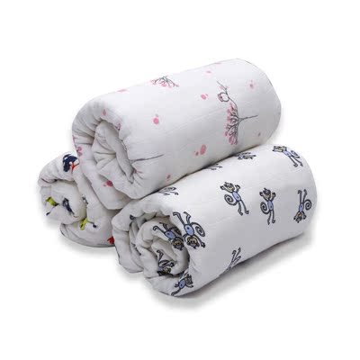 儿童盖被婴儿包被新生儿春夏纯ulin棉纱布四层毯抱被毯盖毯有机棉