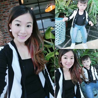2015韩国亲子装母女秋装新款长袖开衫外套针织条纹薄款母子防晒衫