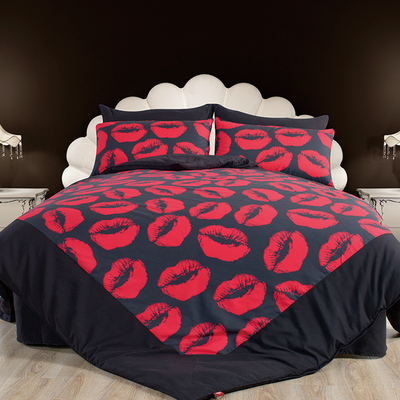家纺床品床笠四件套春1.8米床单被套被罩套1.5米数码印花烈焰红唇