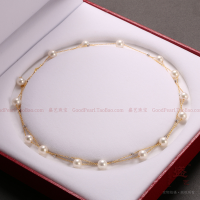 盛艺珠宝 天然淡水珍珠项链/长颈链9-10mm 925银 正品 新品包邮