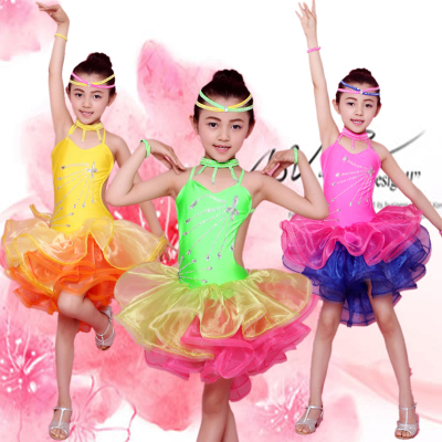 包邮专业拉丁舞表演服新款儿童亮钻流苏拉丁舞裙少儿拉丁比赛服装