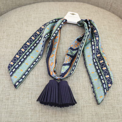 新款小领带 韩国夏季蓝色条纹领巾女流苏印花百搭装饰围巾小丝巾