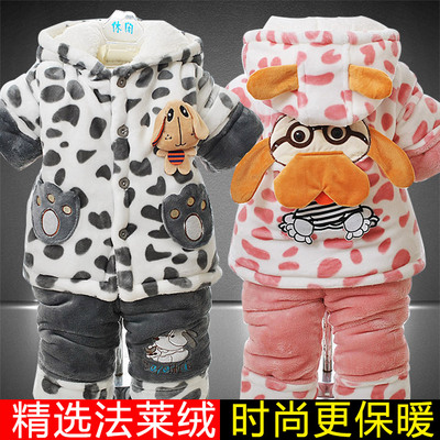 加绒加厚0-1-2岁男宝宝冬装套装婴儿衣服6个月周岁婴幼儿棉服女童