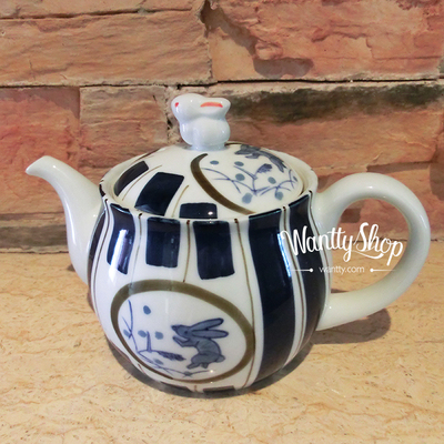 现货 日本制进口有田烧美浓烧兔子盖丸纹图案陶瓷茶壶茶具 带茶滤