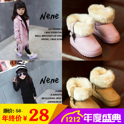 儿童雪地靴女童短靴宝宝保暖棉靴纯色中筒靴子2015冬季新款韩版潮