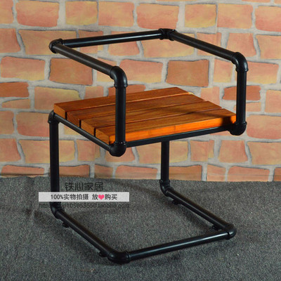 美式铁艺做旧实木餐椅酒吧椅水管椅咖啡椅休闲椅子单双人椅三人椅