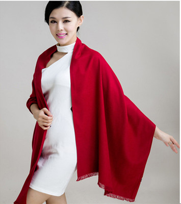 新款纯色羊绒围巾女冬季超长加厚披肩两用羊毛保暖围脖