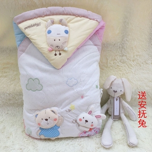 韩国婴儿抱被纯棉新生儿宝宝包被春夏秋冬加厚加大盖毯包毯可脱胆