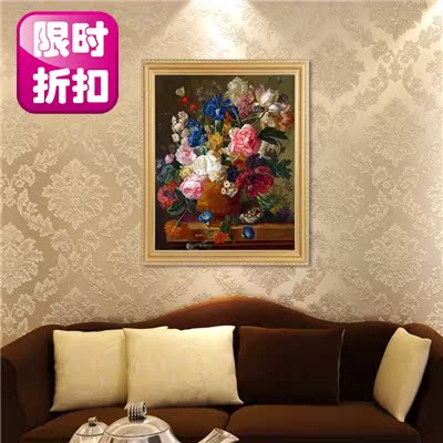 现代客厅壁画挂美式沙发背景墙装饰画东南亚油画餐厅玄关植物花卉