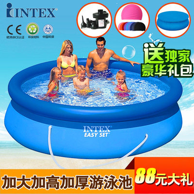 包邮正品INTEX夹网超大型加厚加高家庭充儿童 成人游泳池 送大礼