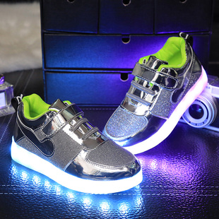 冬儿童发光鞋USB充电亮灯鞋带灯男童鞋魔术贴LED七彩灯女童运动鞋