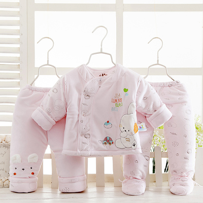 婴儿棉袄新生儿衣服棉衣三件套装 加厚纯棉秋冬季上衣0-12月外出