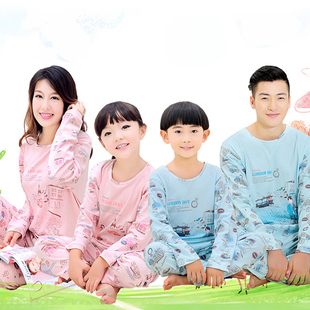 2015新款春夏纯棉亲子睡衣家庭装一家三口父子母女儿童家居服套装