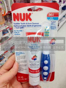 加拿大正品直邮 NUK幼儿口腔护理训练牙刷果味不含氟牙膏31ml 36+