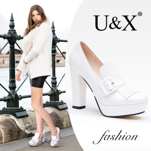 正品U&X 2015时尚单鞋 流行休闲粗跟超高跟防水台女鞋 U5308