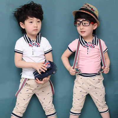 童装3男童夏装套装2016新款4韩版5背带裤纯棉短袖T恤休闲两件套潮