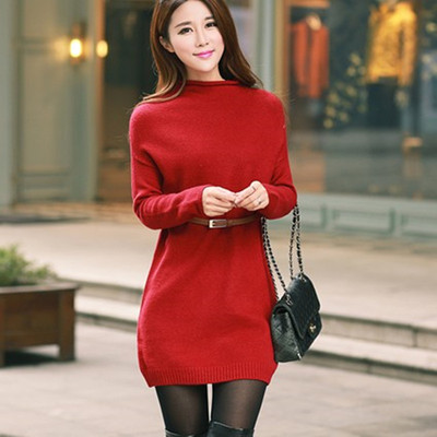 2015秋冬新款韩版中长款半高领毛衣女套头修身长袖针织衫女打底衫
