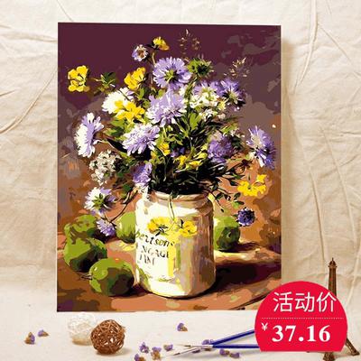 diy数字油画大幅客厅卧室厅植物花卉欧式手绘填色装饰画鲜花花瓶