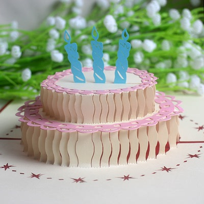 满19包邮 韩国创意生日礼物 3D生日蛋糕 立体贺卡礼物 代写祝福