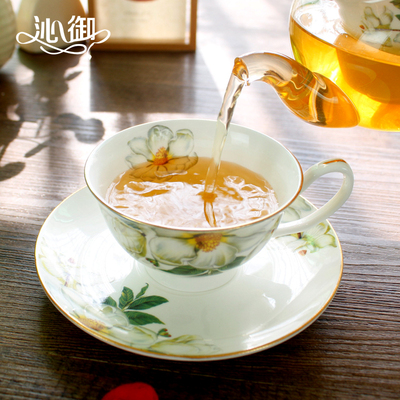 沁御 英式金边新骨瓷创意下午茶花草茶具欧式咖啡杯碟勺套装