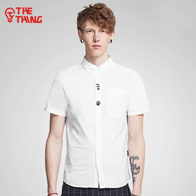 THETHING2015夏装新款 设计潮牌半袖男个性休闲刺绣短袖衬衫