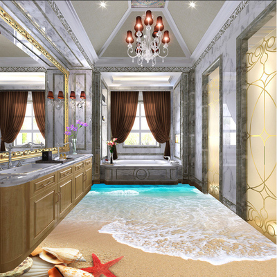 3D立体高清客厅浴室卫生间阳台防滑地板砖 简约海洋海滩地板瓷砖