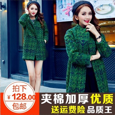 2015冬季新款韩版女装宽松格子大衣中长款加厚学生羊毛呢外套潮女