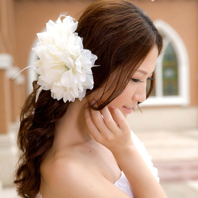 韩国千色沙滩新娘羽毛发箍 白色头花结婚额头饰婚纱礼服写真配饰