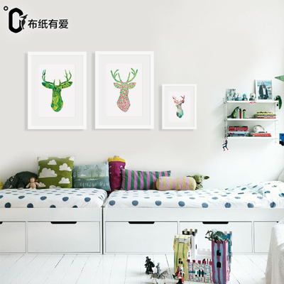 小鹿一家 卧室装饰画床头画北欧现代简约客厅背景墙画小清新挂画