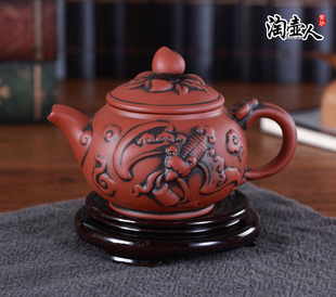 正品宜兴紫砂壶半手工小茶壶 135毫升朱泥陶瓷仿古壶功夫茶具泡茶