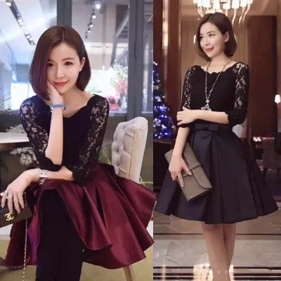 2015春季新款韩版女装 时尚蕾丝修身气质连衣裙 两件套女裙打底裙