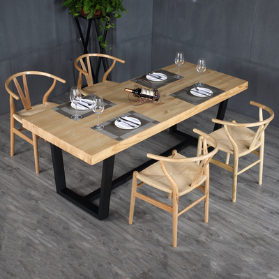铁艺实木餐桌椅组合 咖啡厅餐厅桌椅 小户型简约4-6人长方形餐桌