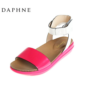 Daphne/达芙妮女鞋 夏季新款时尚新款魔术贴拼色平跟凉鞋