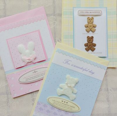 韩国可爱卡通立体祝福卡贺卡套装 带彩色信封 礼物卡 兔子 小熊