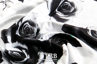 图案实验室 热转移植物玫瑰花高贵黑白色 柔软服装布料面料D0003