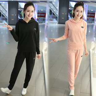2016春秋新款韩版休闲运动套装学生连帽卫衣女套头大码显瘦两件套
