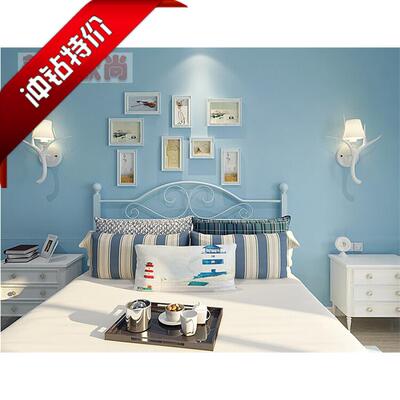 环保无纺布长纤纯色孔雀蓝色墙纸 客厅卧室满铺壁纸背景墙壁特价