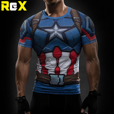 ua新超级英雄美国队长3紧身衣健身房跑步运动健身衣速干漫威T恤
