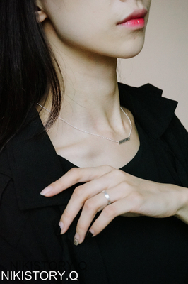 NIKISTORY`Queen`韩国定制925纯银拉丝面戒指项链套装简约时尚