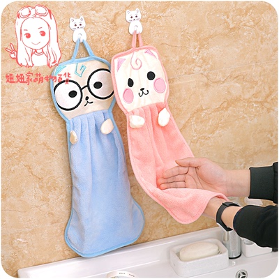 厨房可爱卡通挂式擦手巾加厚超强吸水洗碗布抹布儿童浴室擦手毛巾