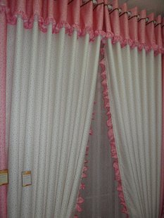 韩式现代田园定制窗帘蓝白粉色印花圆点清新荷叶边成品卧室纱公主