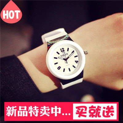 手表女学生韩版简约时尚潮流休闲可爱拼色果冻小清新圆形石英腕表