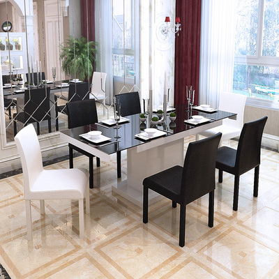 现代简约餐桌 欧式田园餐桌 拉伸缩折叠餐桌 钢化玻璃烤漆长餐桌